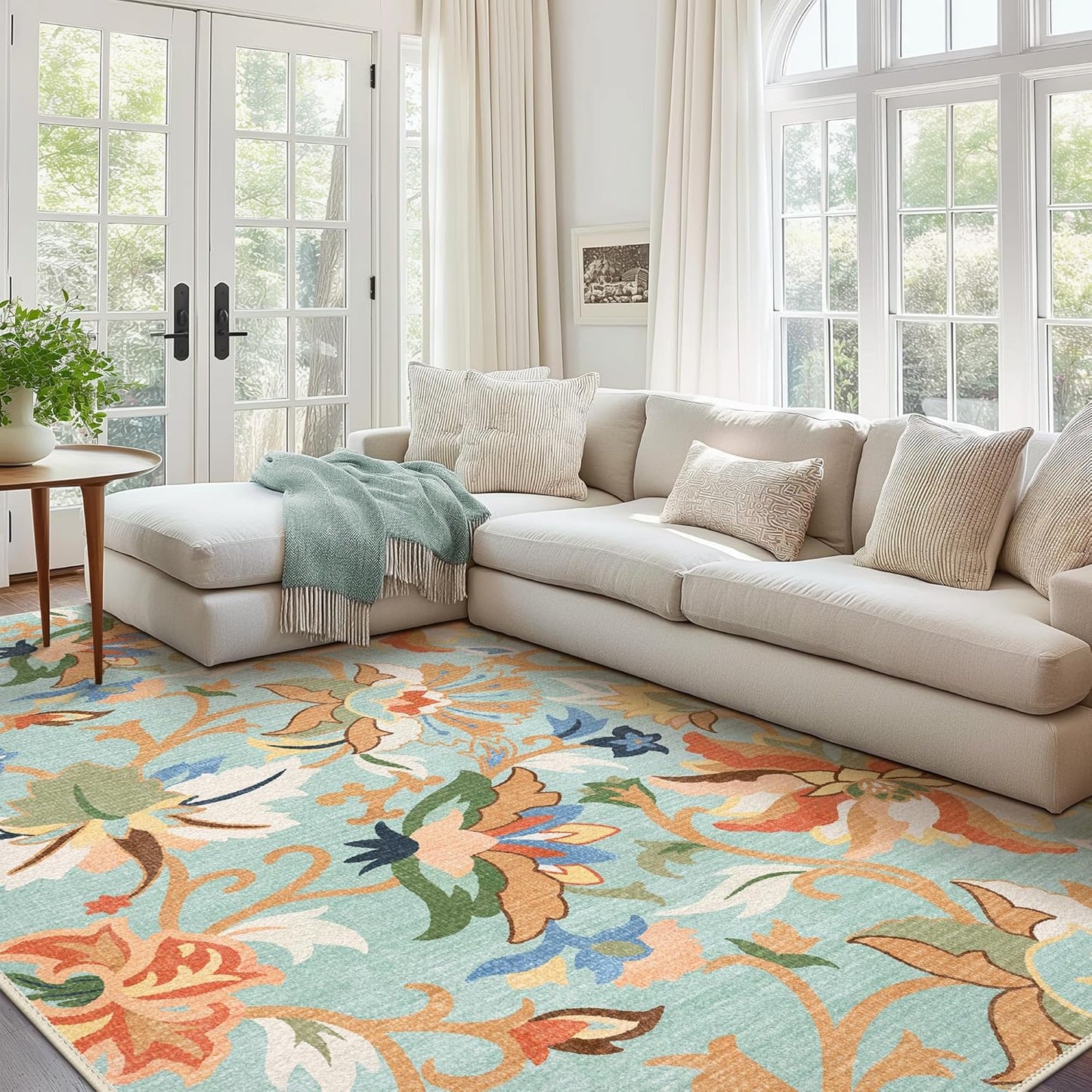 GENIMO Washable Daisy Painted Low Pile Area Rug
