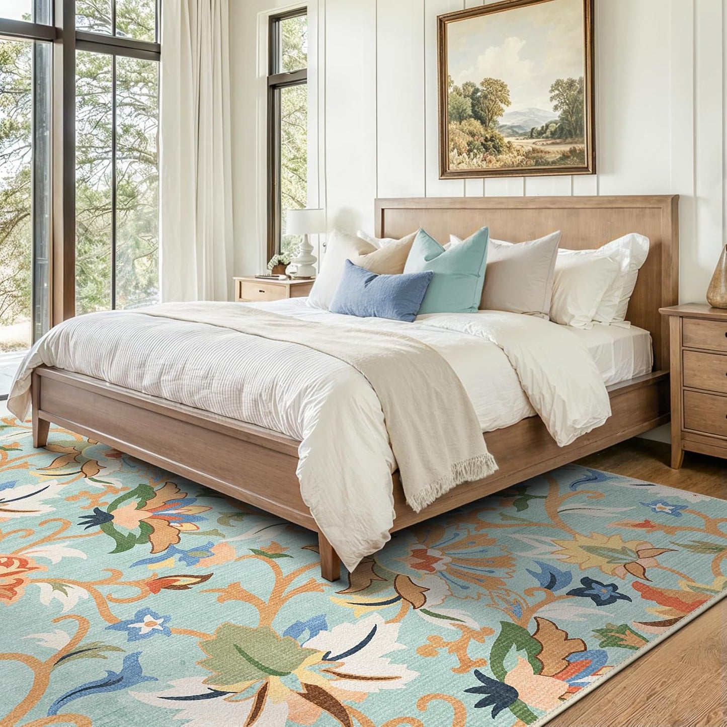 GENIMO Washable Daisy Painted Low Pile Area Rug