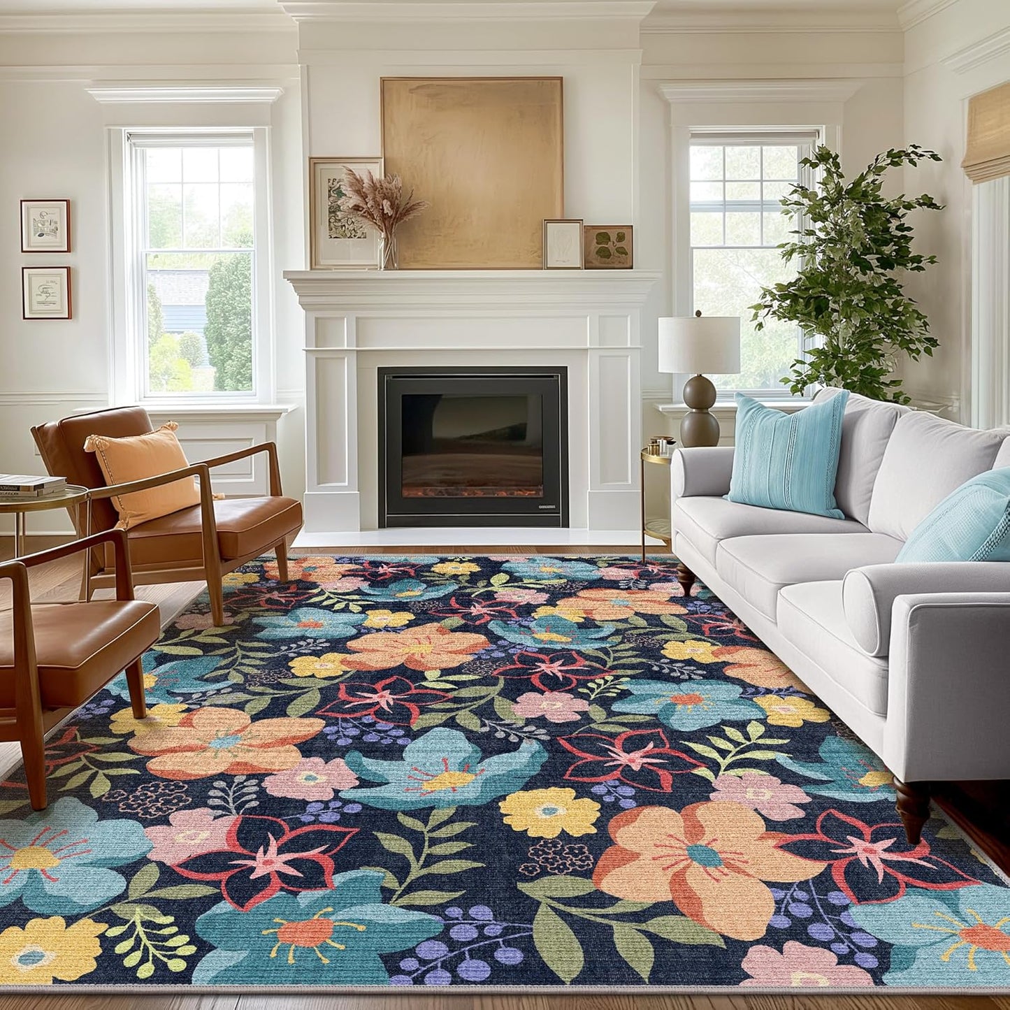 GENIMO Floral Bloom Machine Washable Area Rug for Living Room