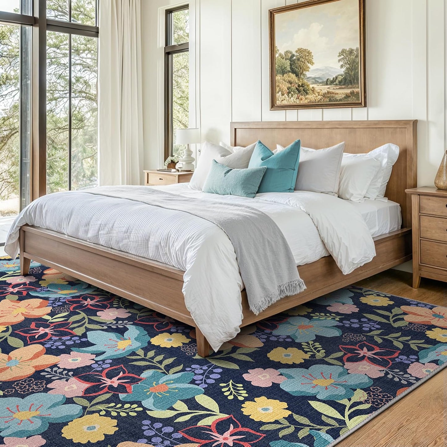 GENIMO Floral Bloom Machine Washable Area Rug for Living Room