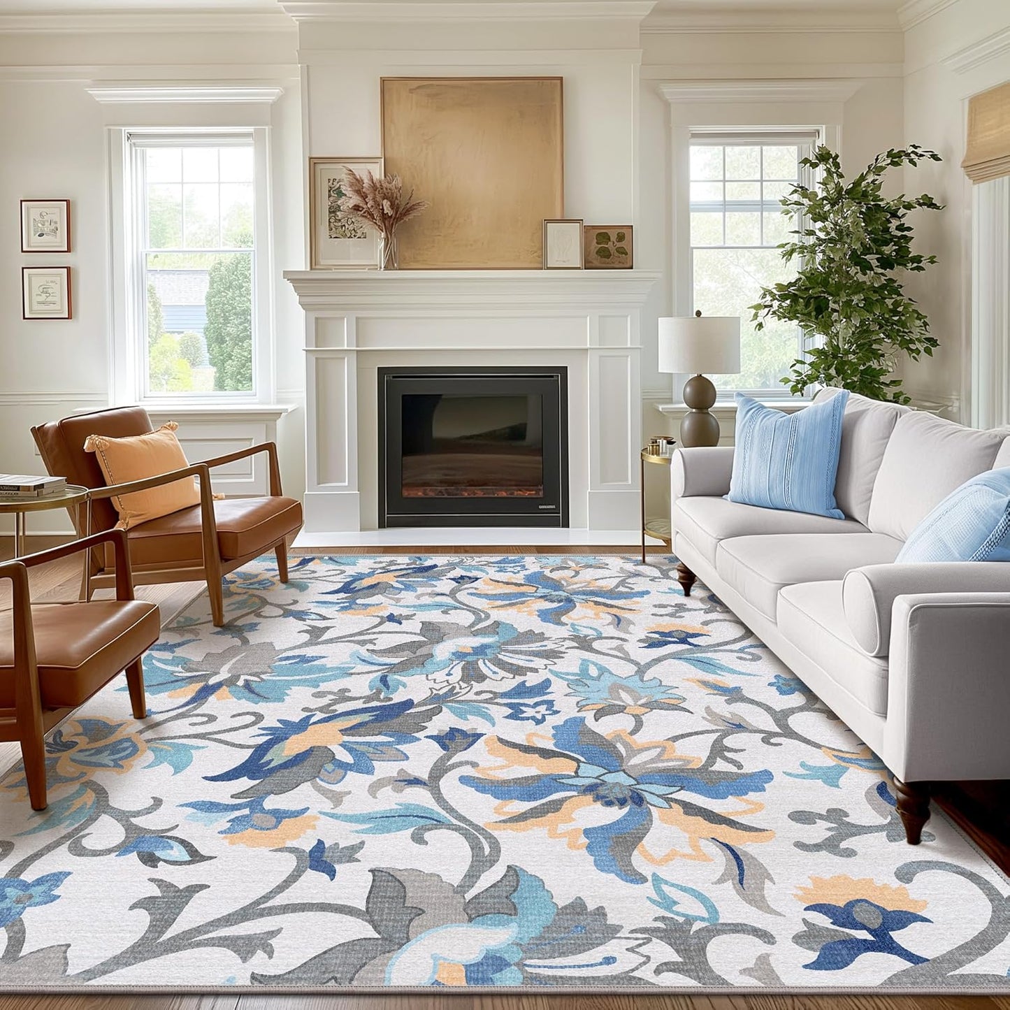 GENIMO Washable Daisy Painted Low Pile Area Rug