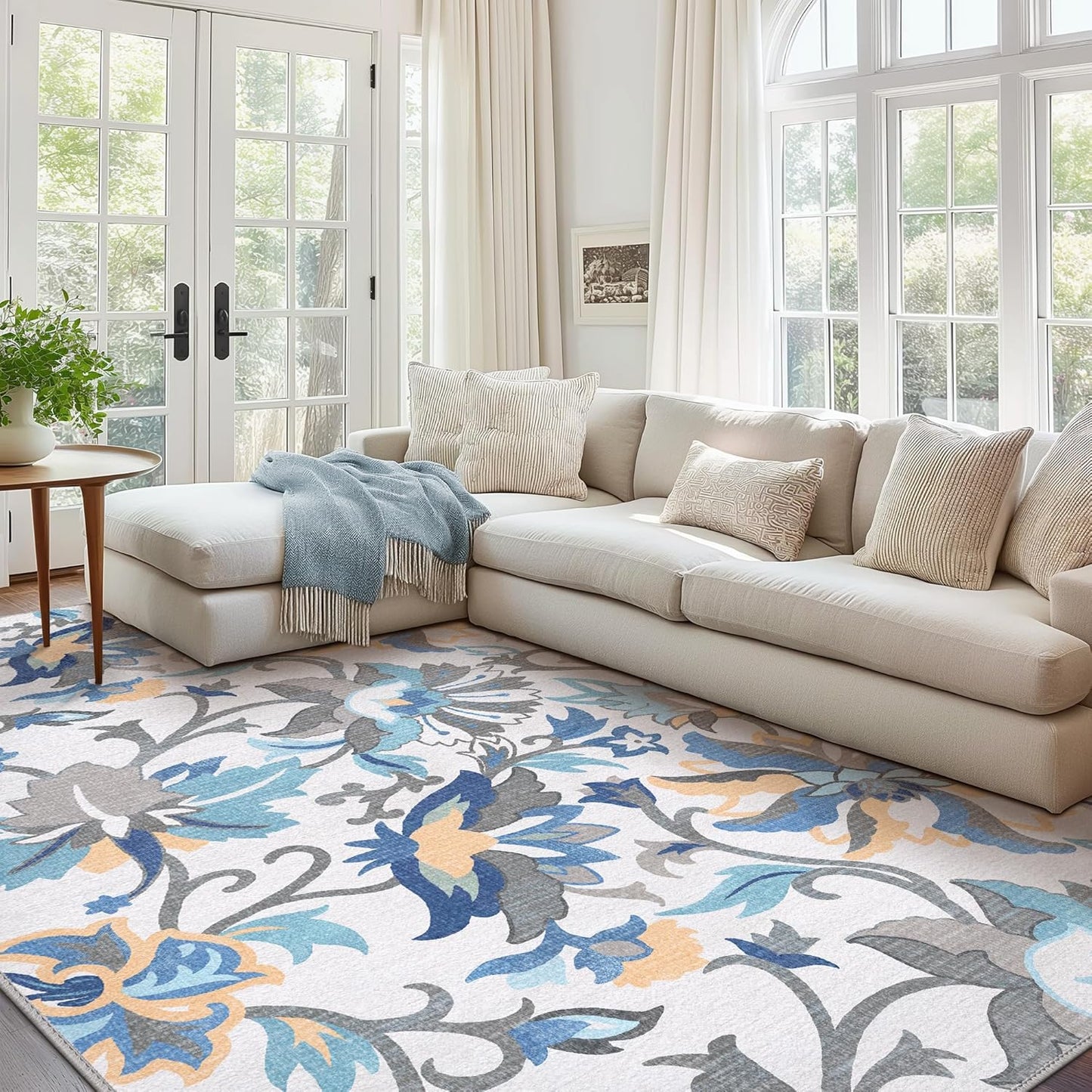 GENIMO Washable Daisy Painted Low Pile Area Rug