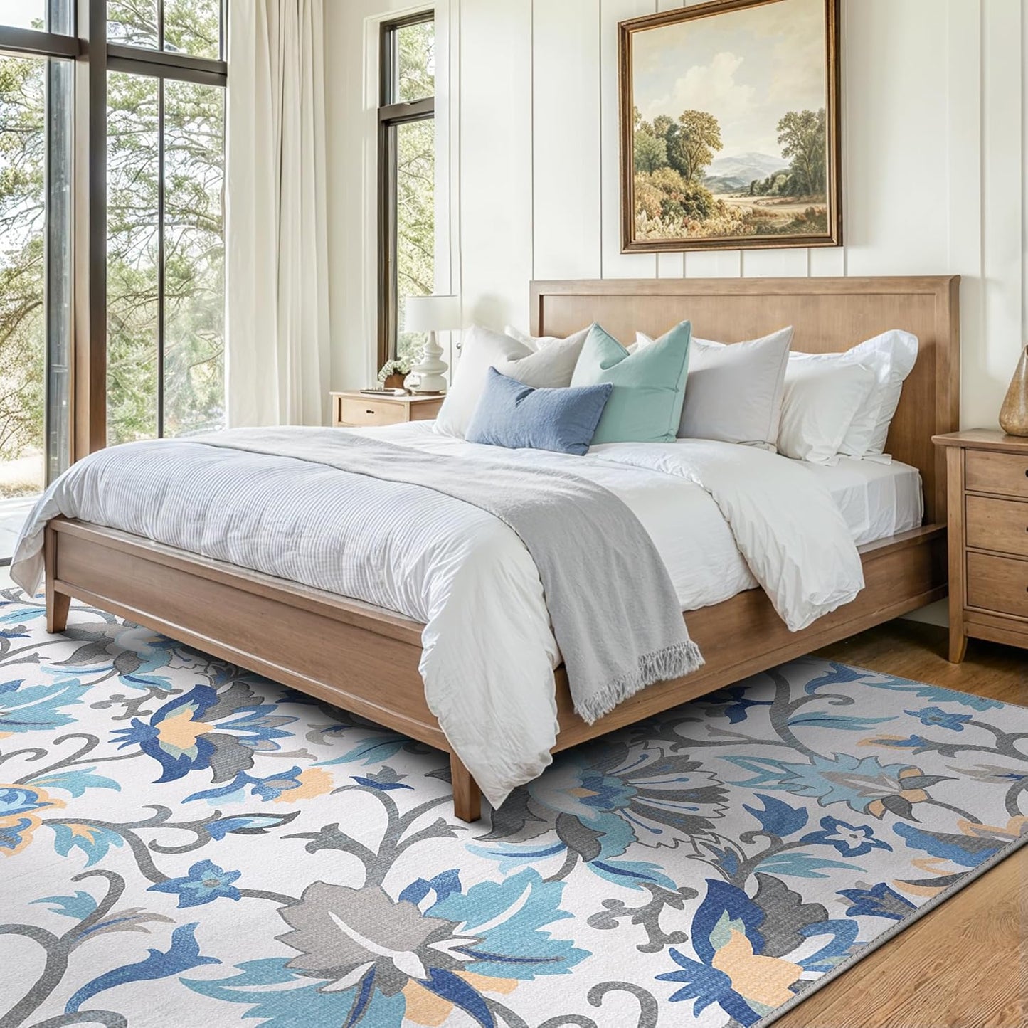 GENIMO Washable Daisy Painted Low Pile Area Rug
