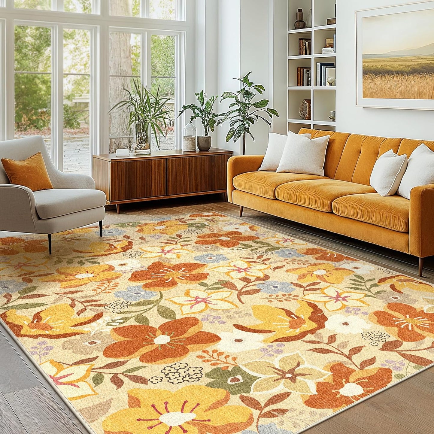 GENIMO Floral Bloom Machine Washable Area Rug for Living Room