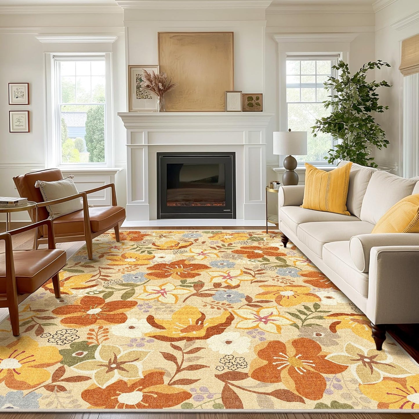 GENIMO Floral Bloom Machine Washable Area Rug for Living Room