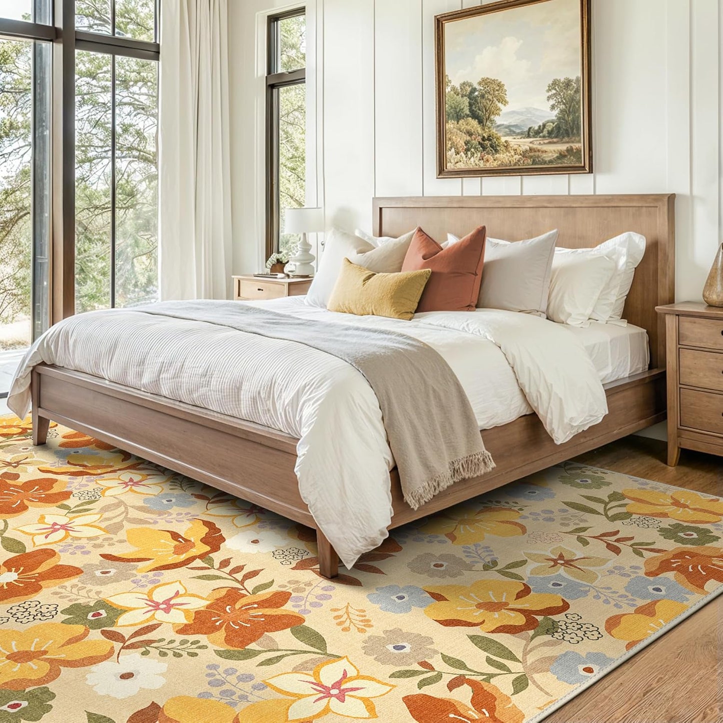 GENIMO Floral Bloom Machine Washable Area Rug for Living Room