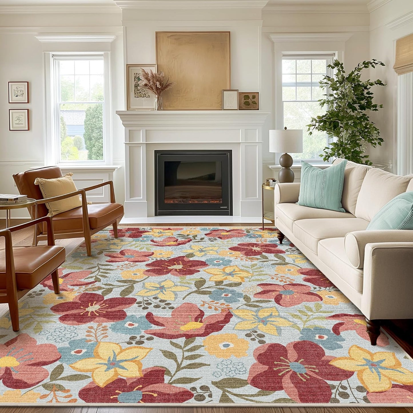 GENIMO Floral Bloom Machine Washable Area Rug for Living Room