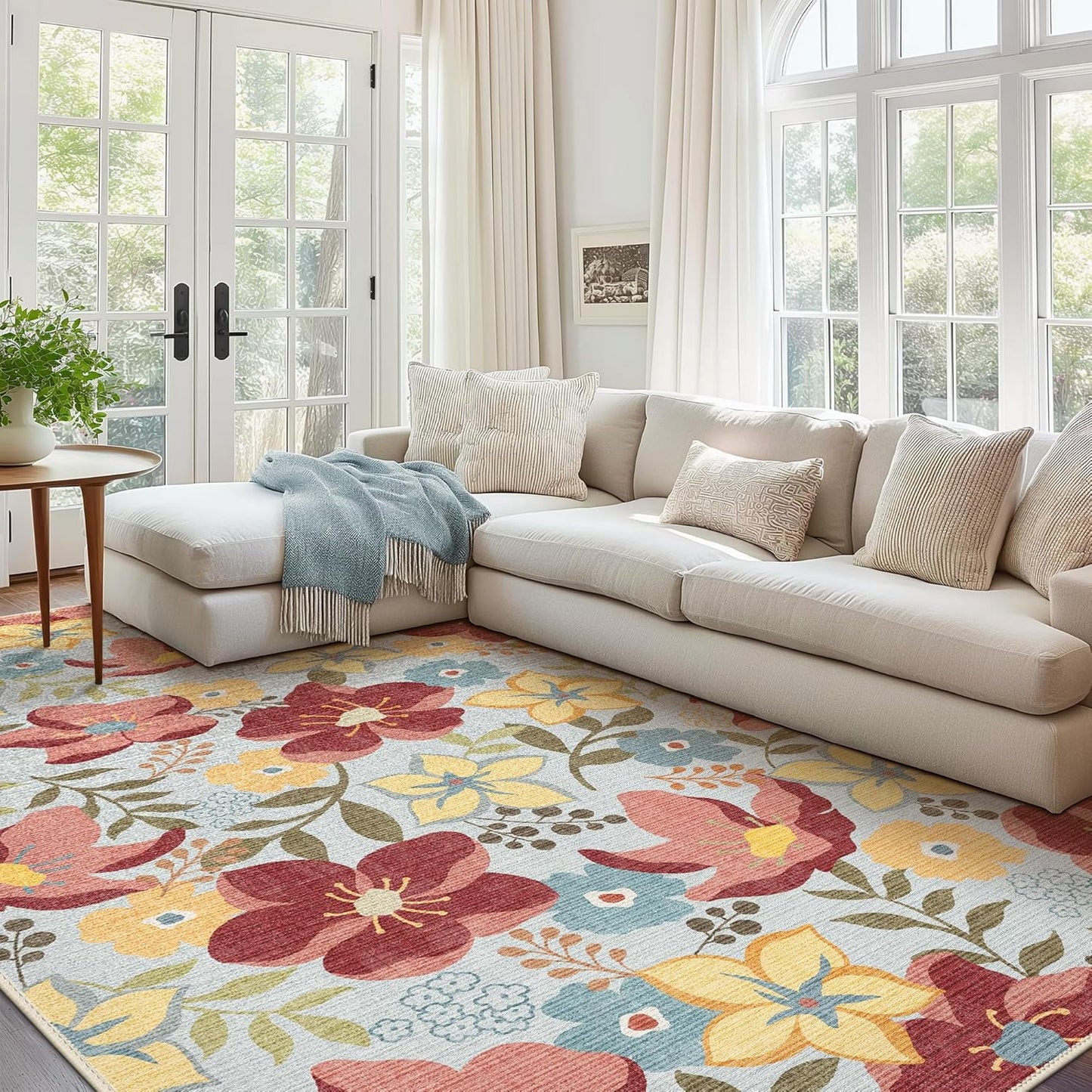 GENIMO Floral Bloom Machine Washable Area Rug for Living Room