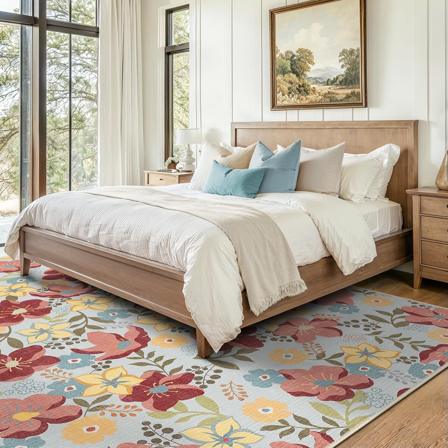 GENIMO Floral Bloom Machine Washable Area Rug for Living Room