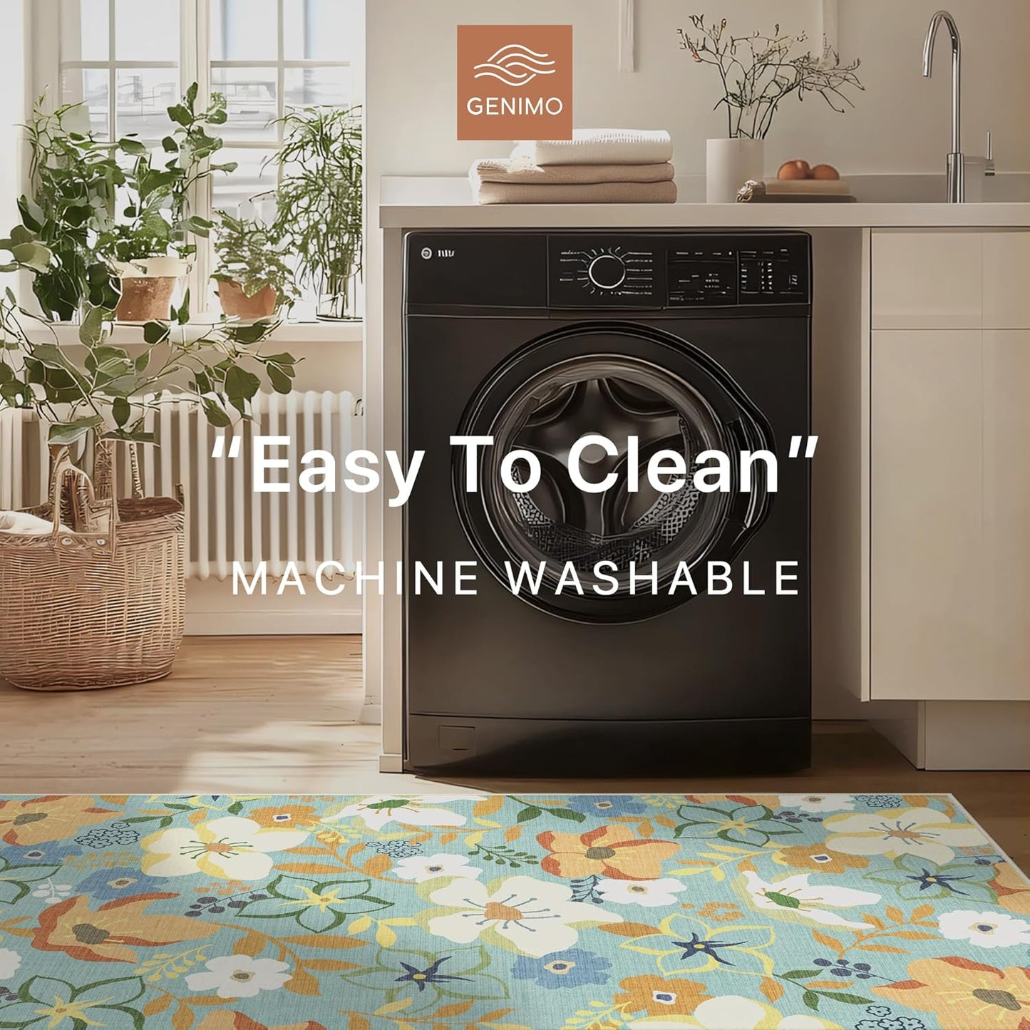 GENIMO Floral Bloom Machine Washable Area Rug for Living Room