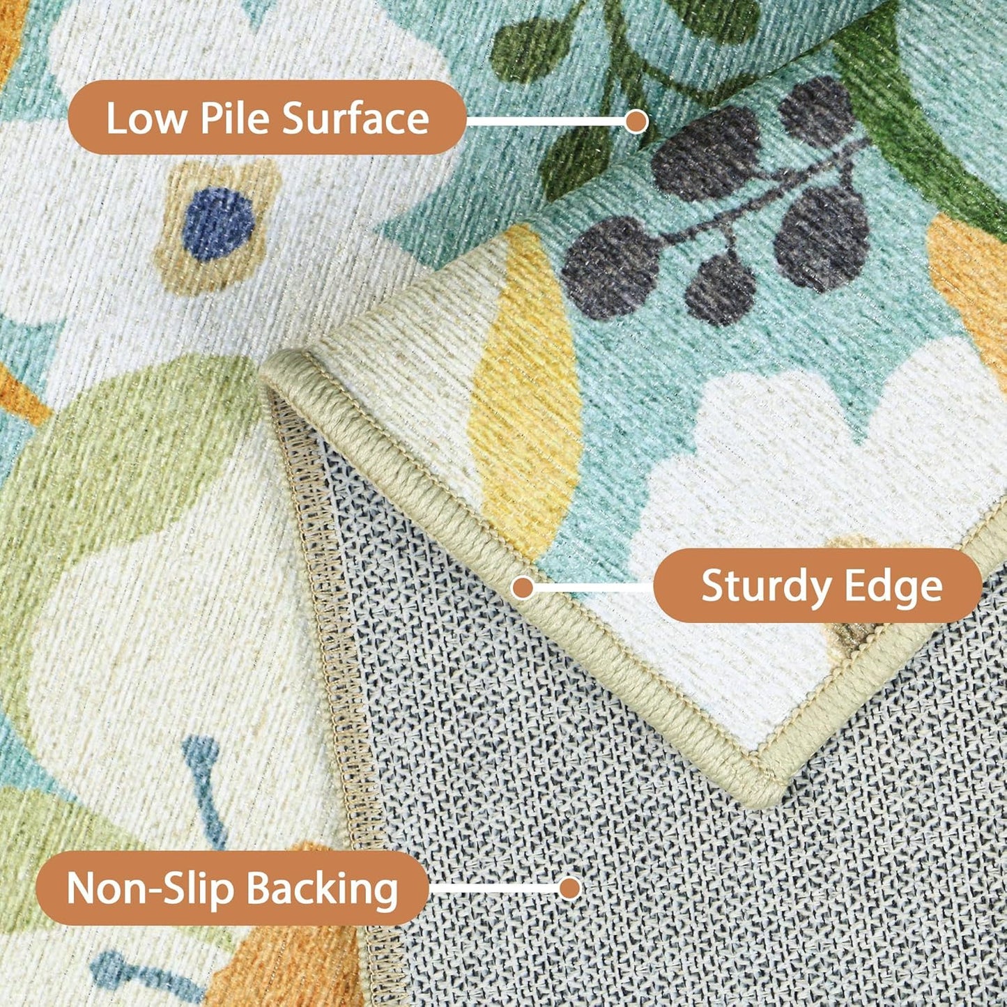GENIMO Floral Bloom Machine Washable Area Rug for Living Room
