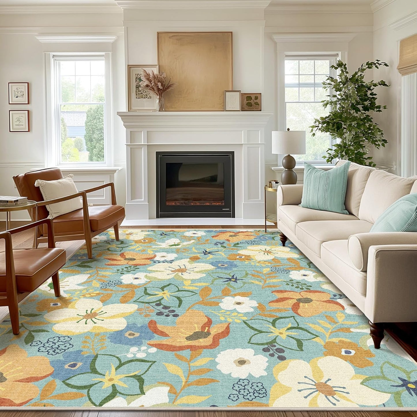 GENIMO Floral Bloom Machine Washable Area Rug for Living Room