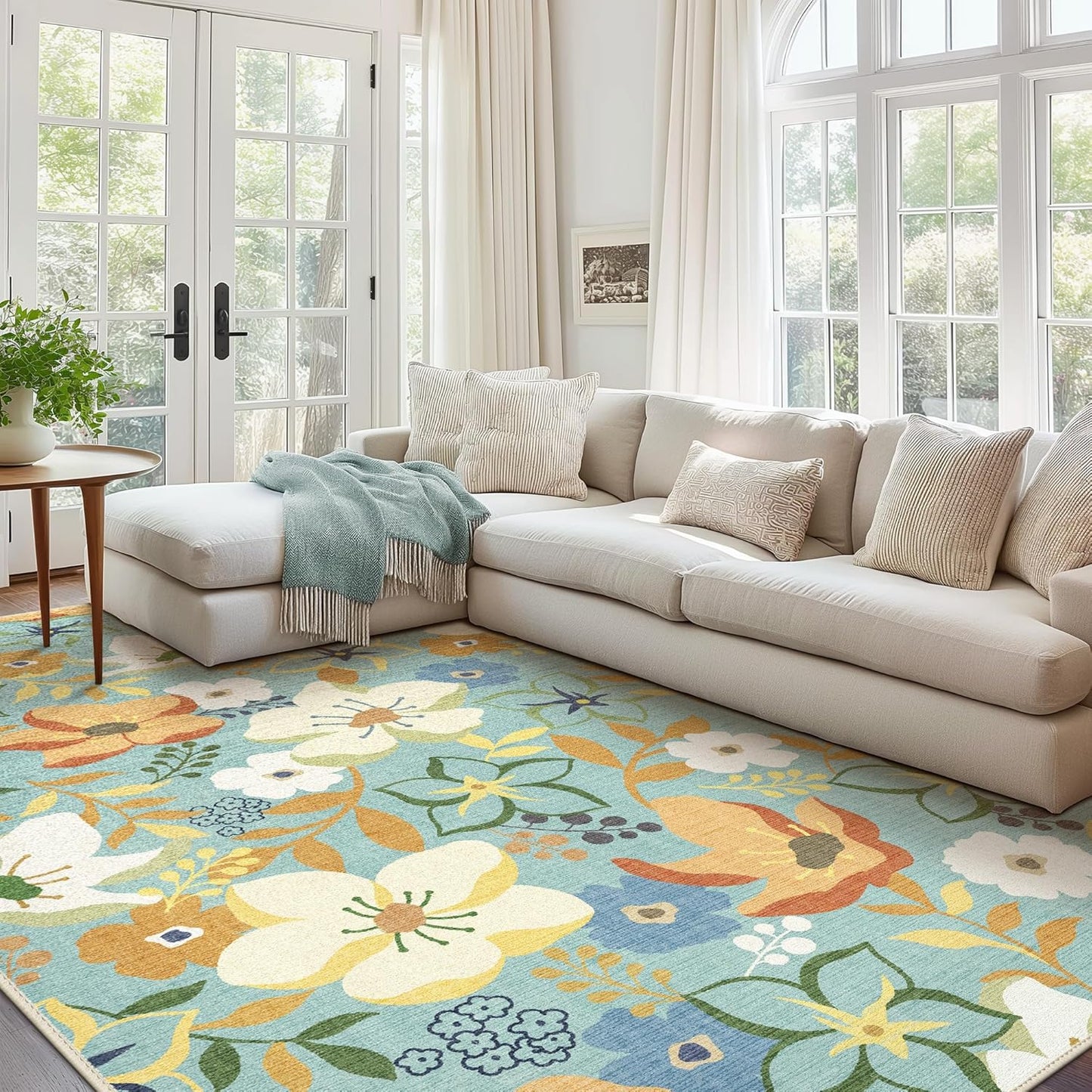 GENIMO Floral Bloom Machine Washable Area Rug for Living Room