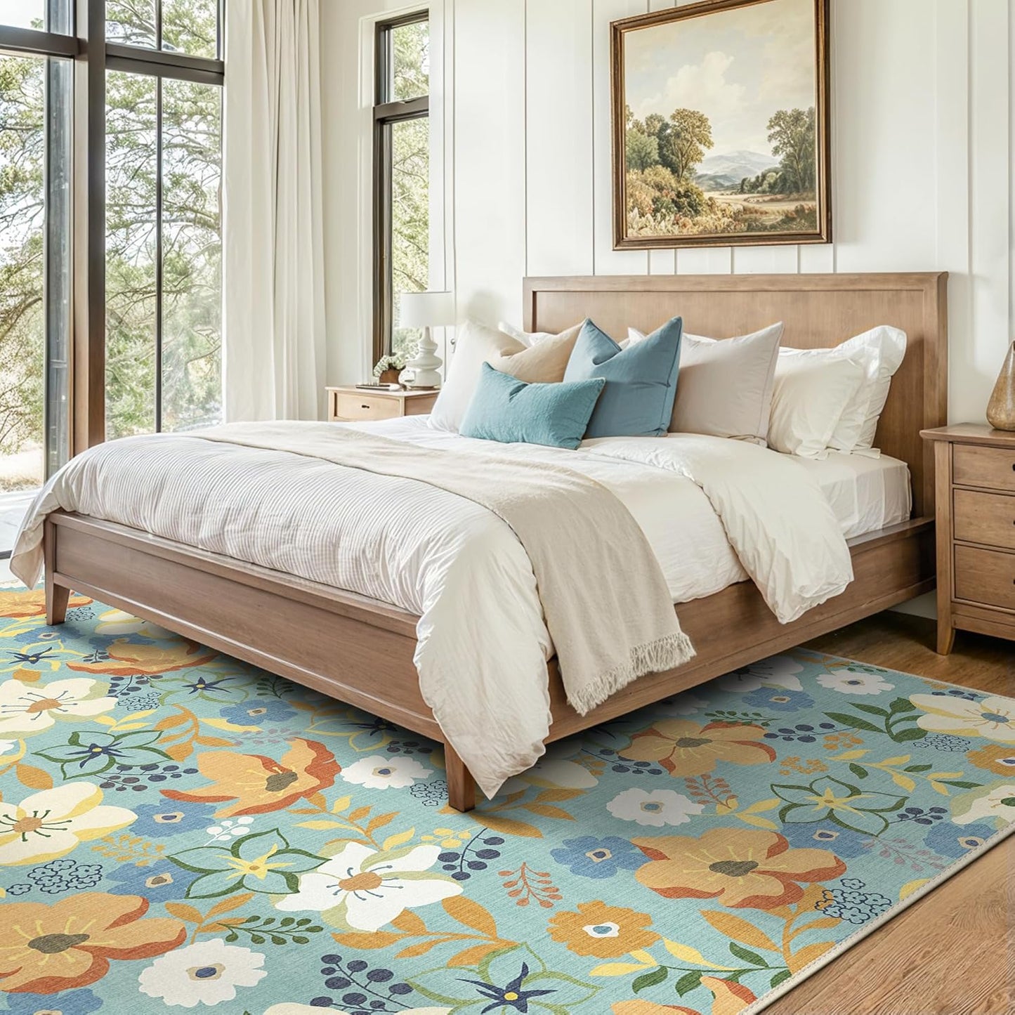 GENIMO Floral Bloom Machine Washable Area Rug for Living Room