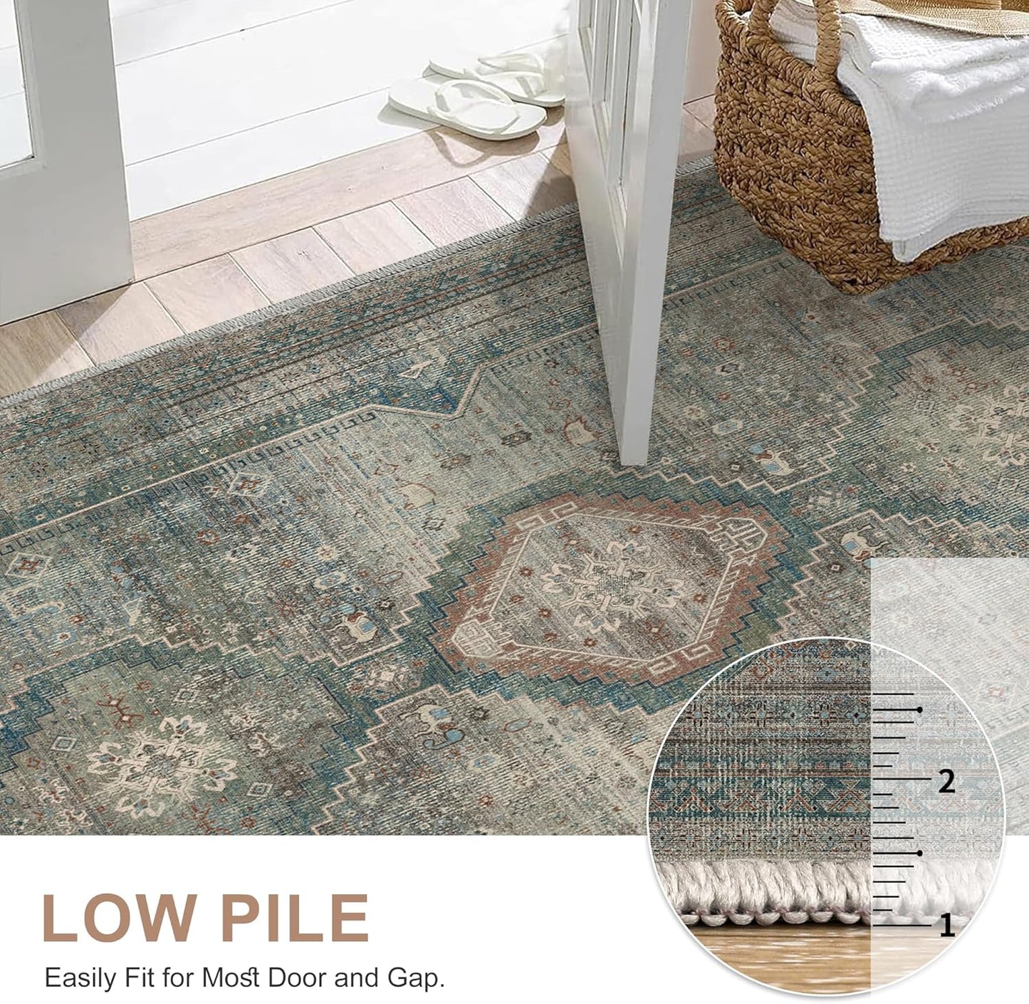 GENIMO Machine Washable Runner Rug Non Slip Carpet with Gripper Green/Blue