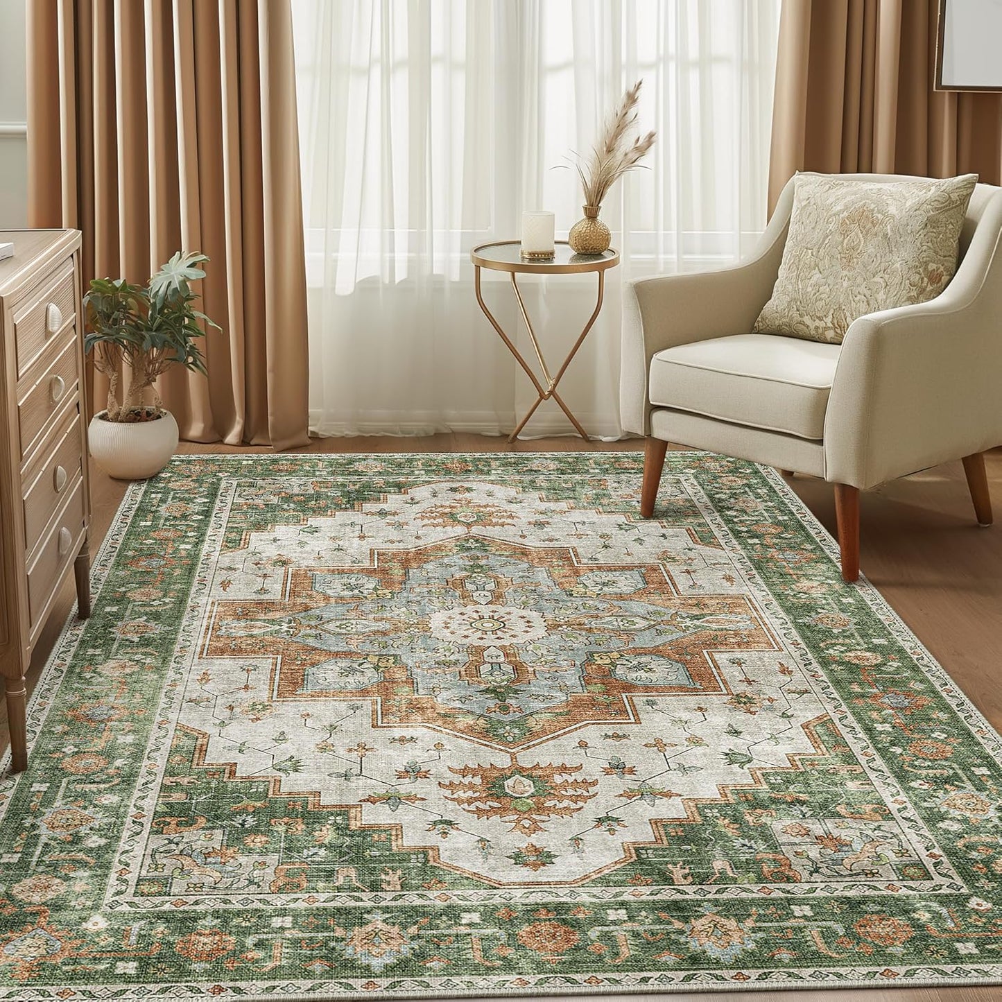 GENIMO Non Slip Indoor Soft Distressed Lightweight Thin Low Pile Area Rug