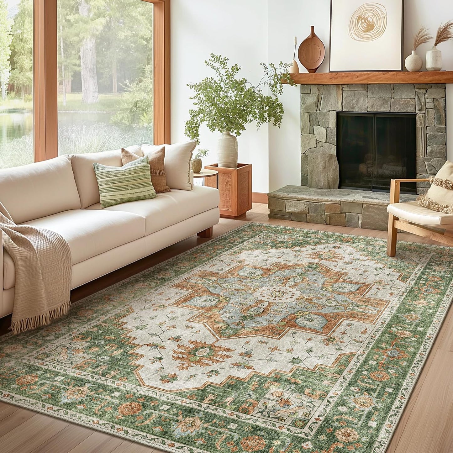 GENIMO Non Slip Indoor Soft Distressed Lightweight Thin Low Pile Area Rug