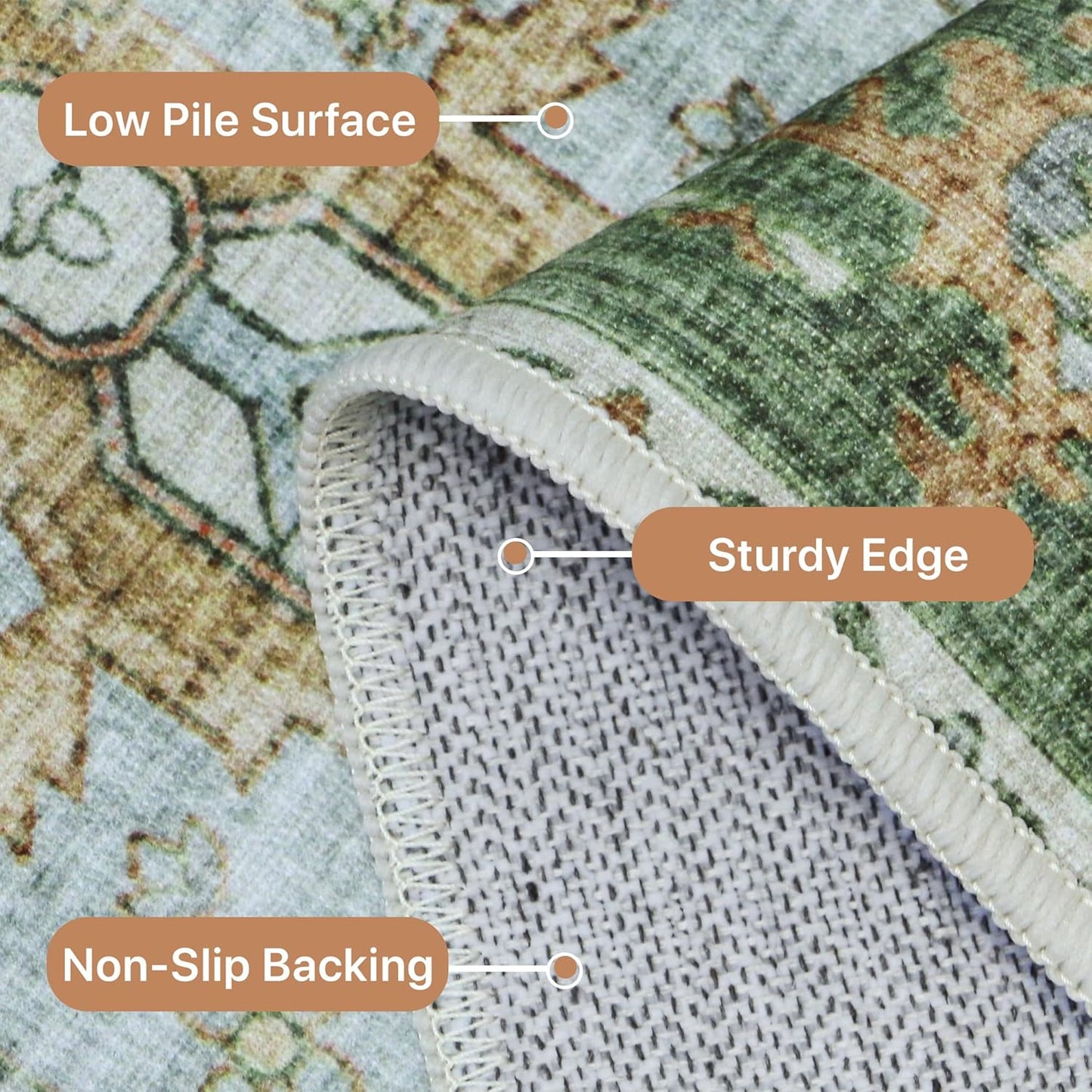 GENIMO Non Slip Indoor Soft Distressed Lightweight Thin Low Pile Area Rug