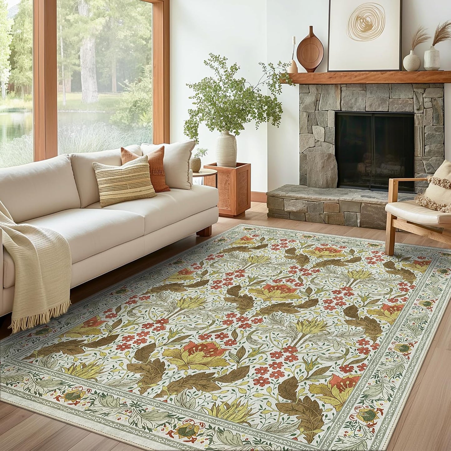 GENIMO Vintage Floral Machine Washable Area Rug