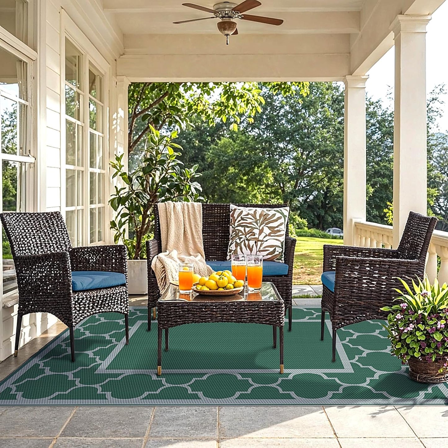 GENIMO Symmetrical Geometric Aesthetic Waterproof Reversible Outdoor Rug Gray