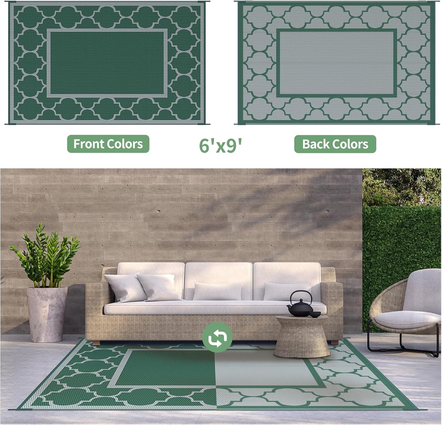GENIMO Symmetrical Geometric Aesthetic Waterproof Reversible Outdoor Rug Gray
