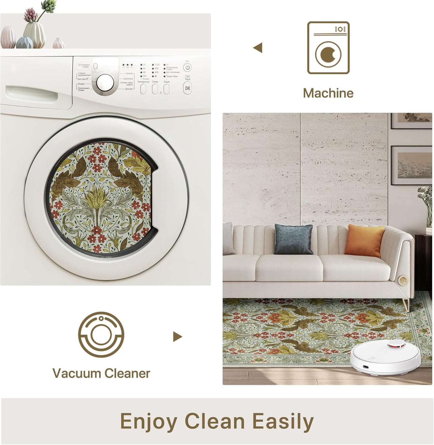 GENIMO Vintage Floral Machine Washable Area Rug