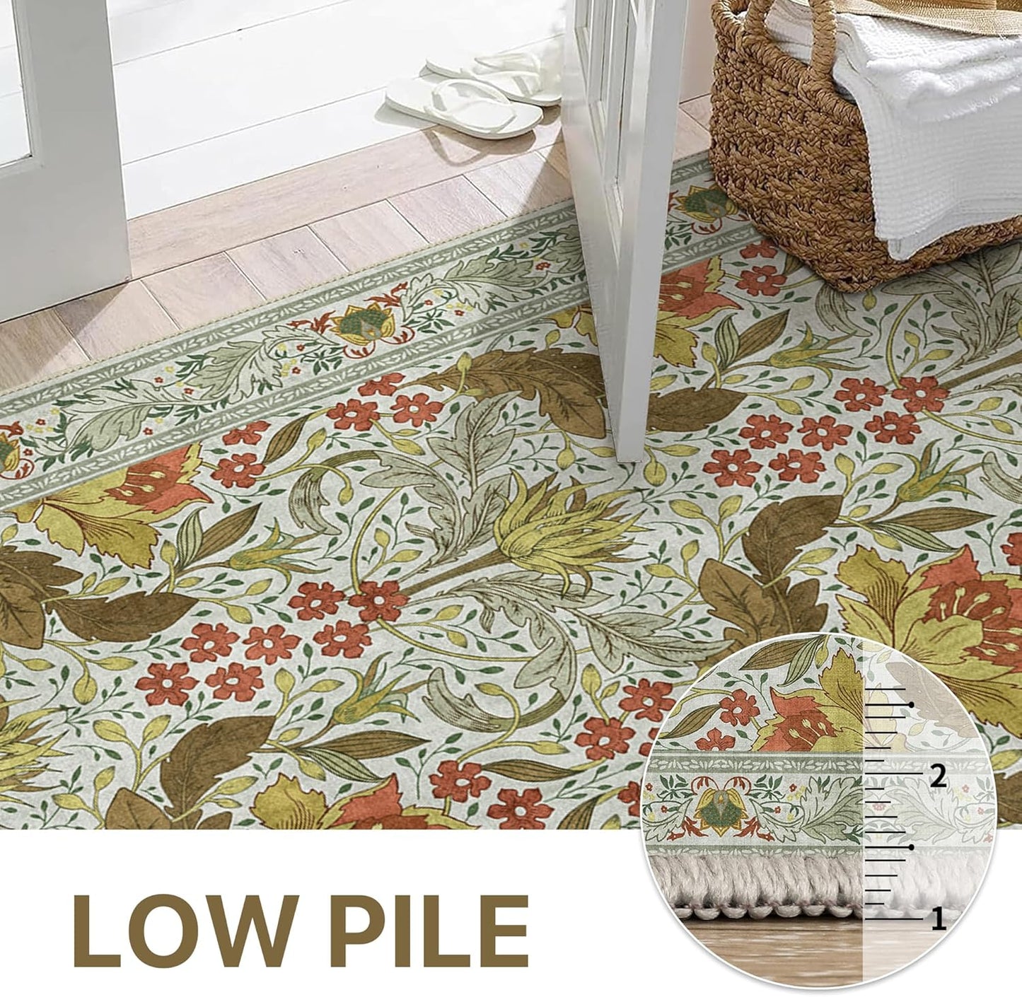 GENIMO Vintage Floral Machine Washable Area Rug