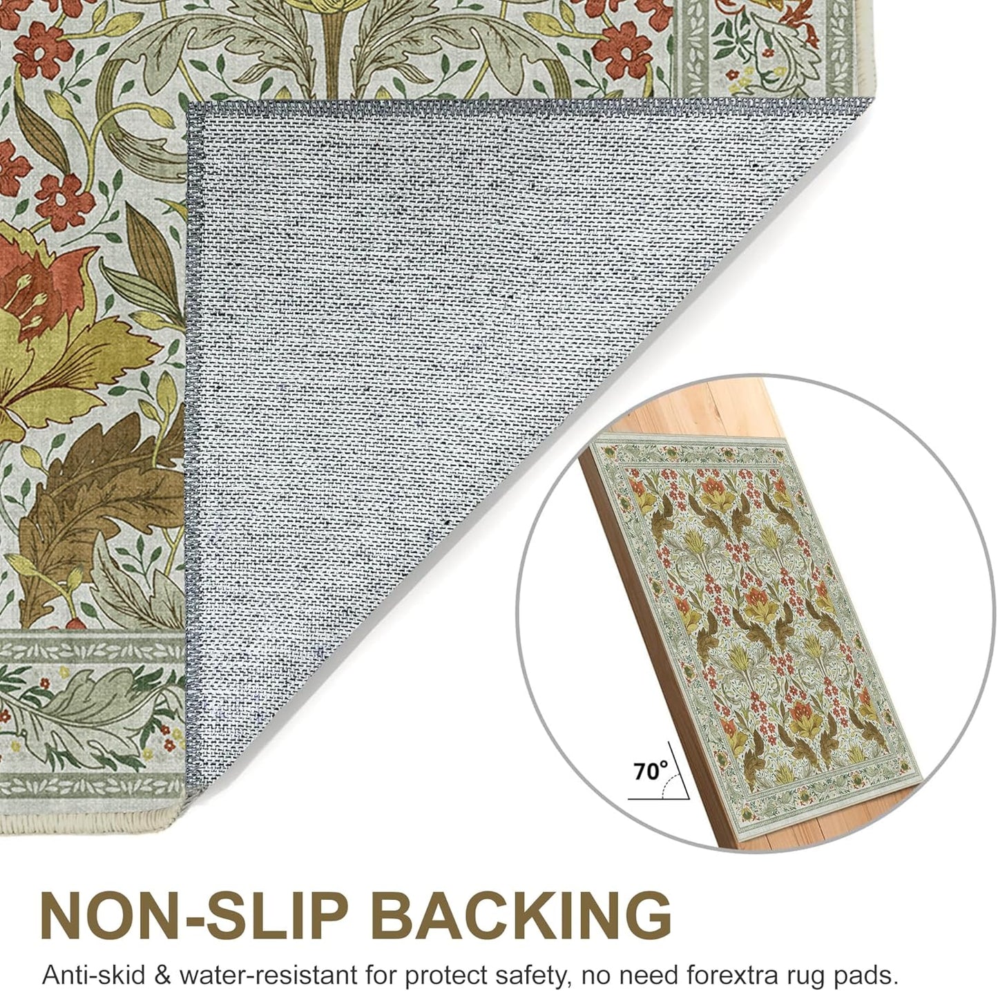 GENIMO Vintage Floral Machine Washable Area Rug