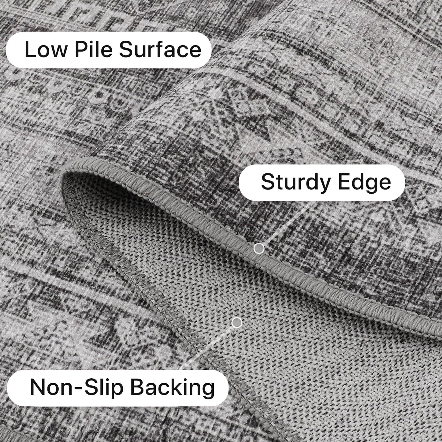 GENIMO Machine Washable Runner Rug Non Slip Carpet with Gripper
