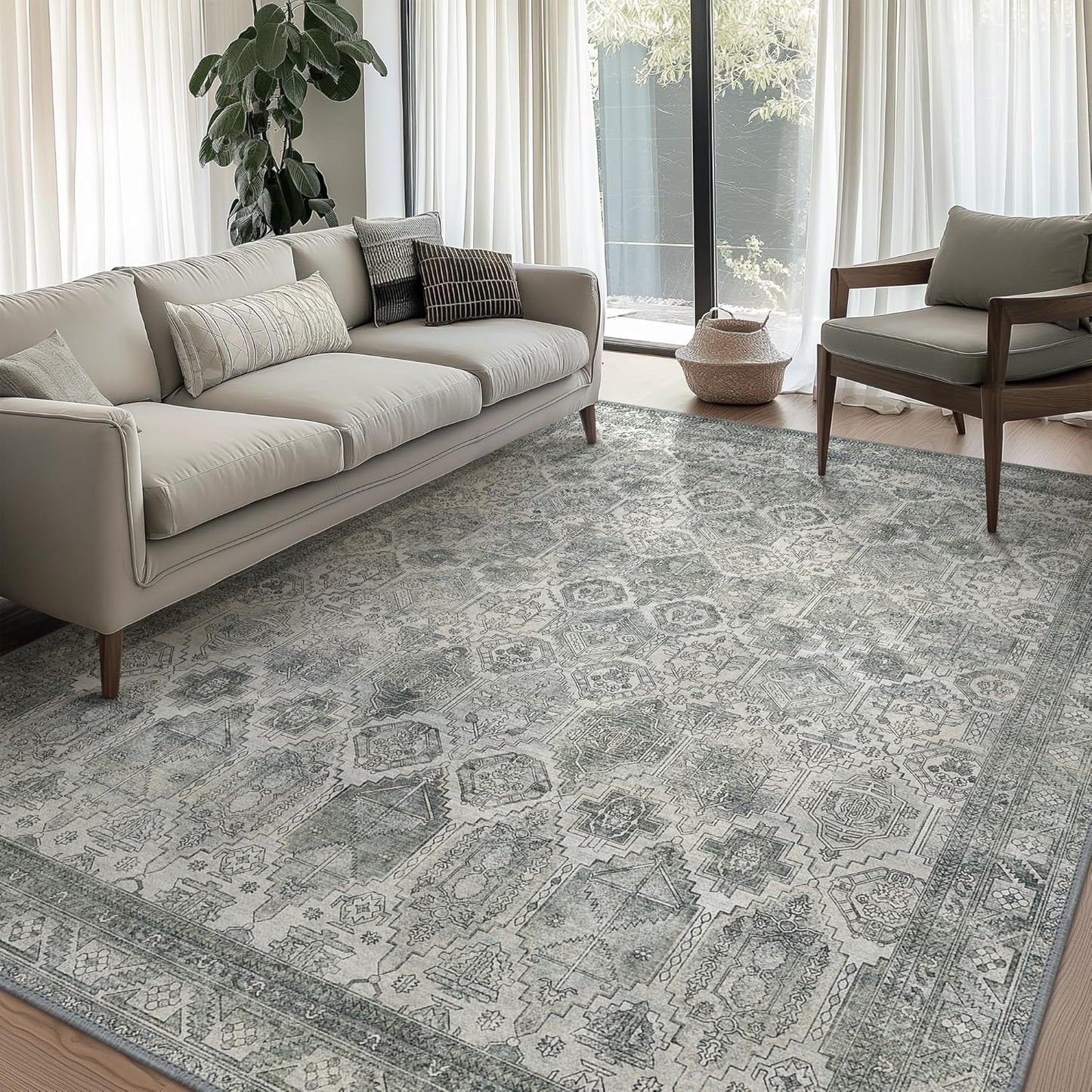 GENIMO Vintage Classic Print Washable Area Rug Gray