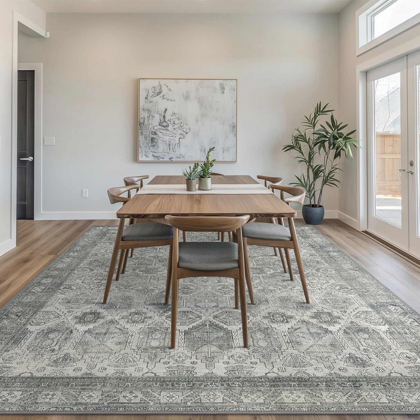 GENIMO Vintage Classic Print Washable Area Rug Gray