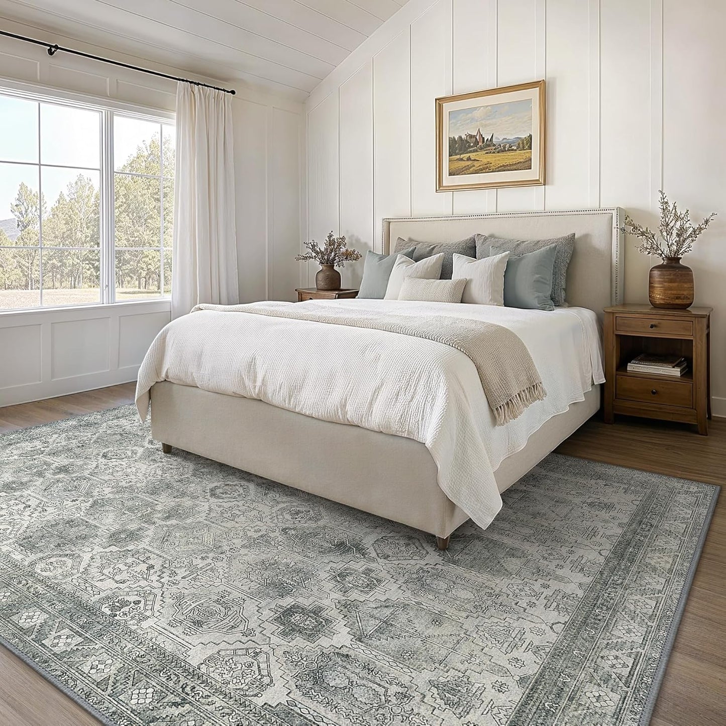 GENIMO Vintage Classic Print Washable Area Rug Gray