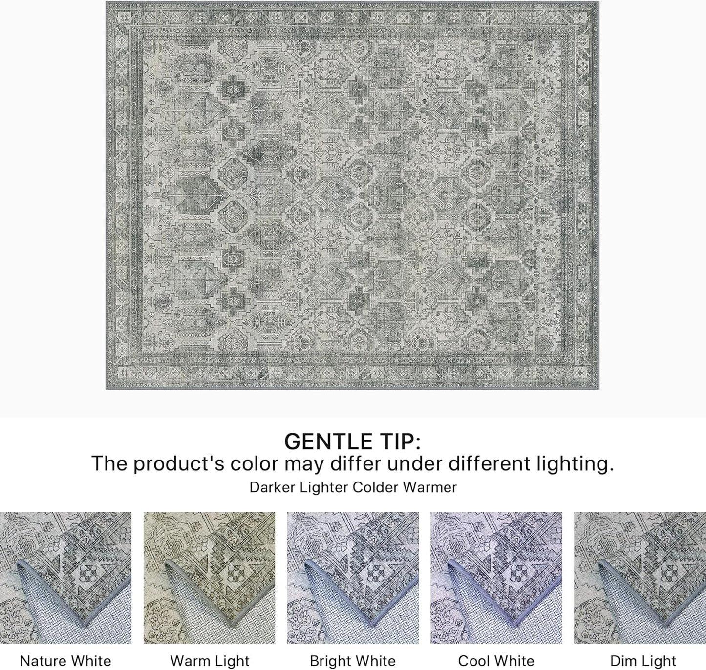 GENIMO Vintage Classic Print Washable Area Rug Gray
