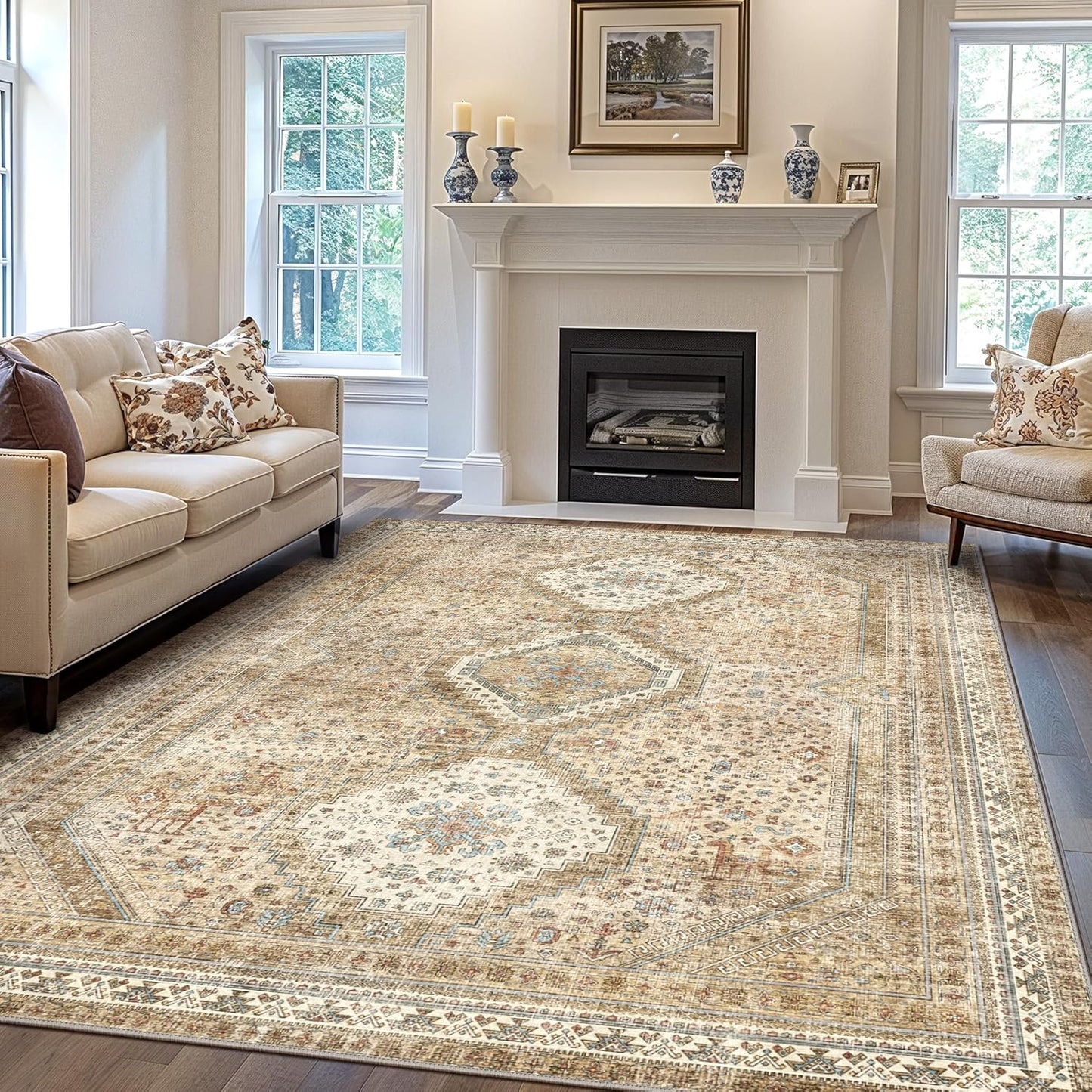 GENIMO Machine Washable Rugs Non Slip Carpet with Gripper, Gray