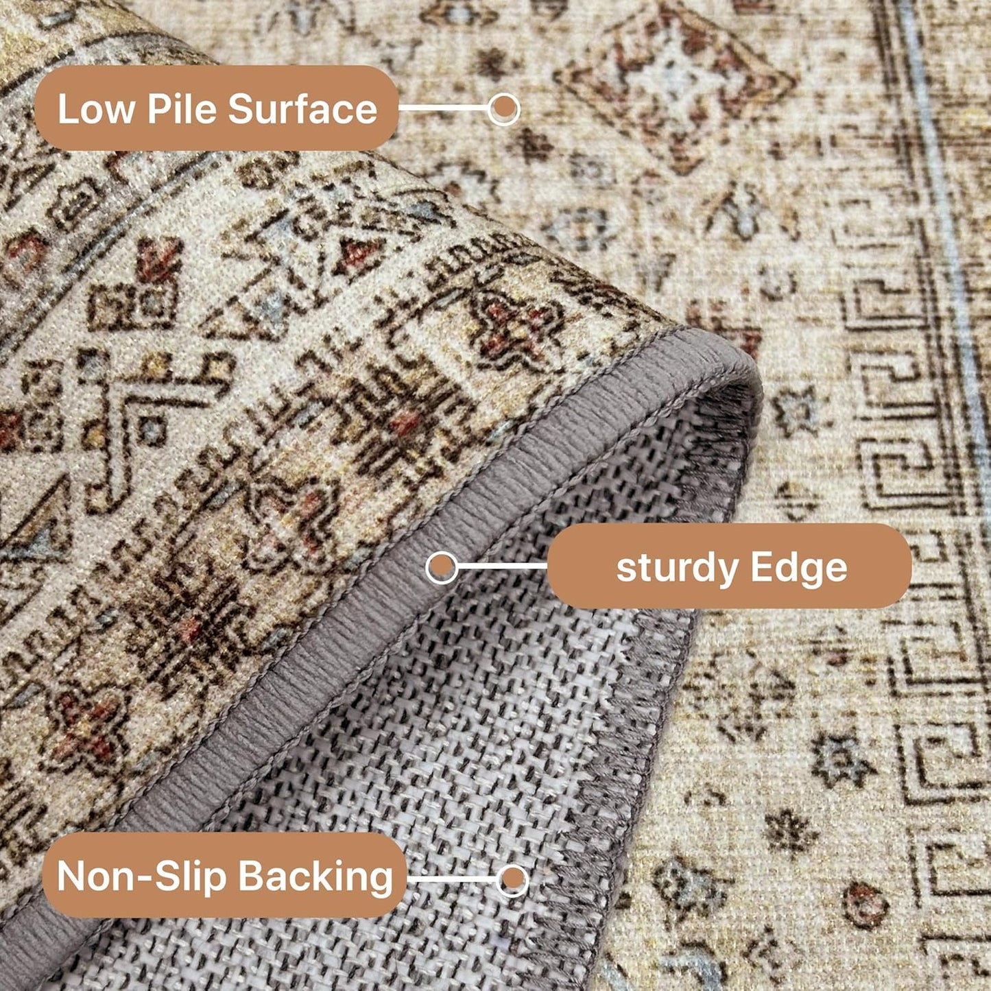 GENIMO Machine Washable Runner Rug Non Slip Carpet with Gripper