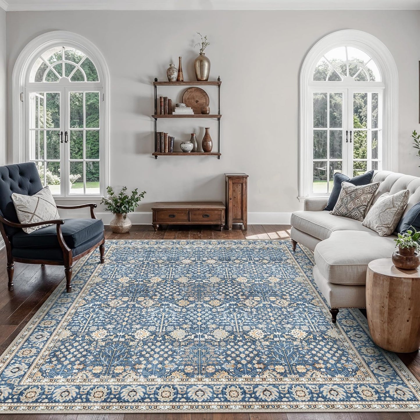 GENIMO Vintage Floral Rug Non-Shedding Distressed Area Rug
