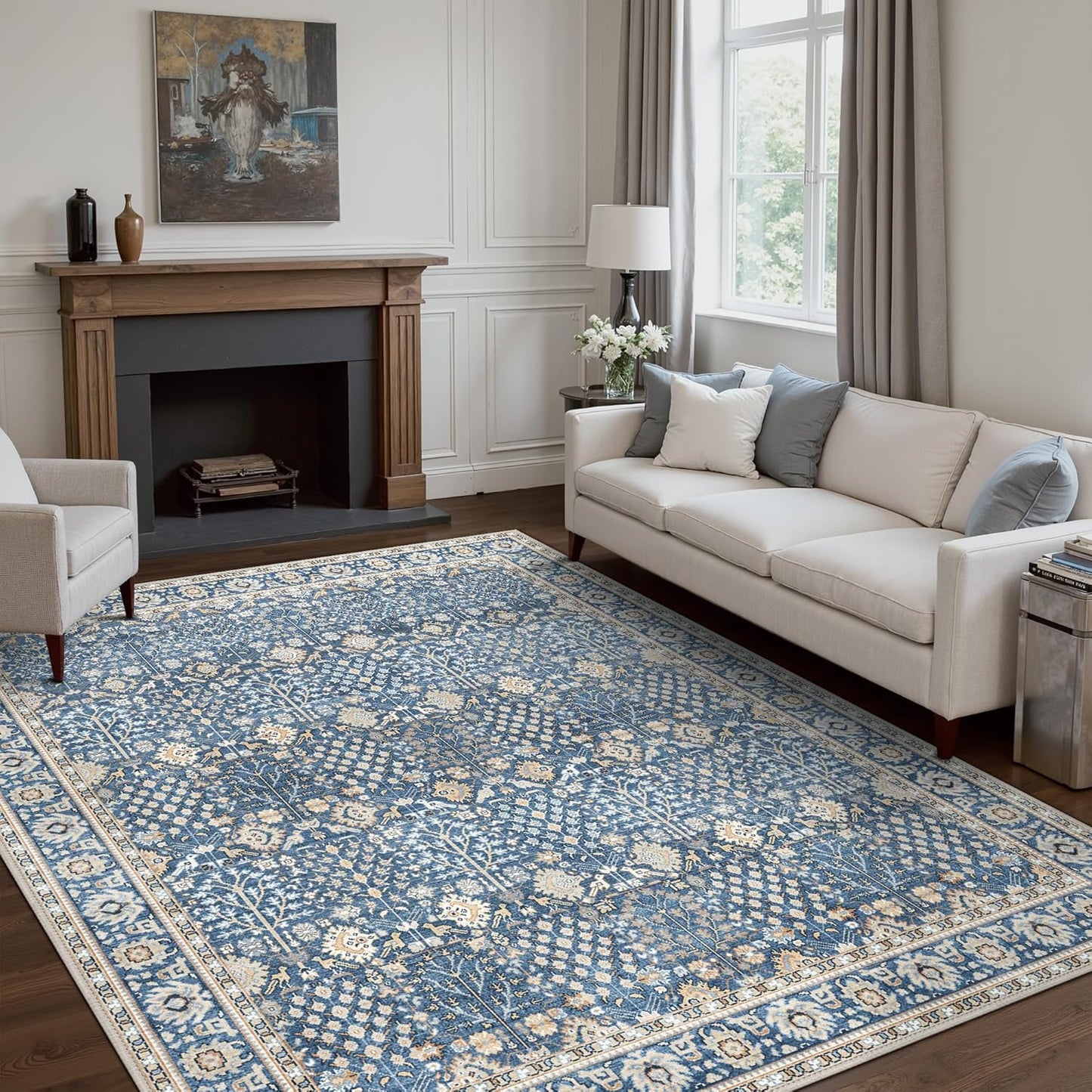 GENIMO Vintage Floral Rug Non-Shedding Distressed Area Rug