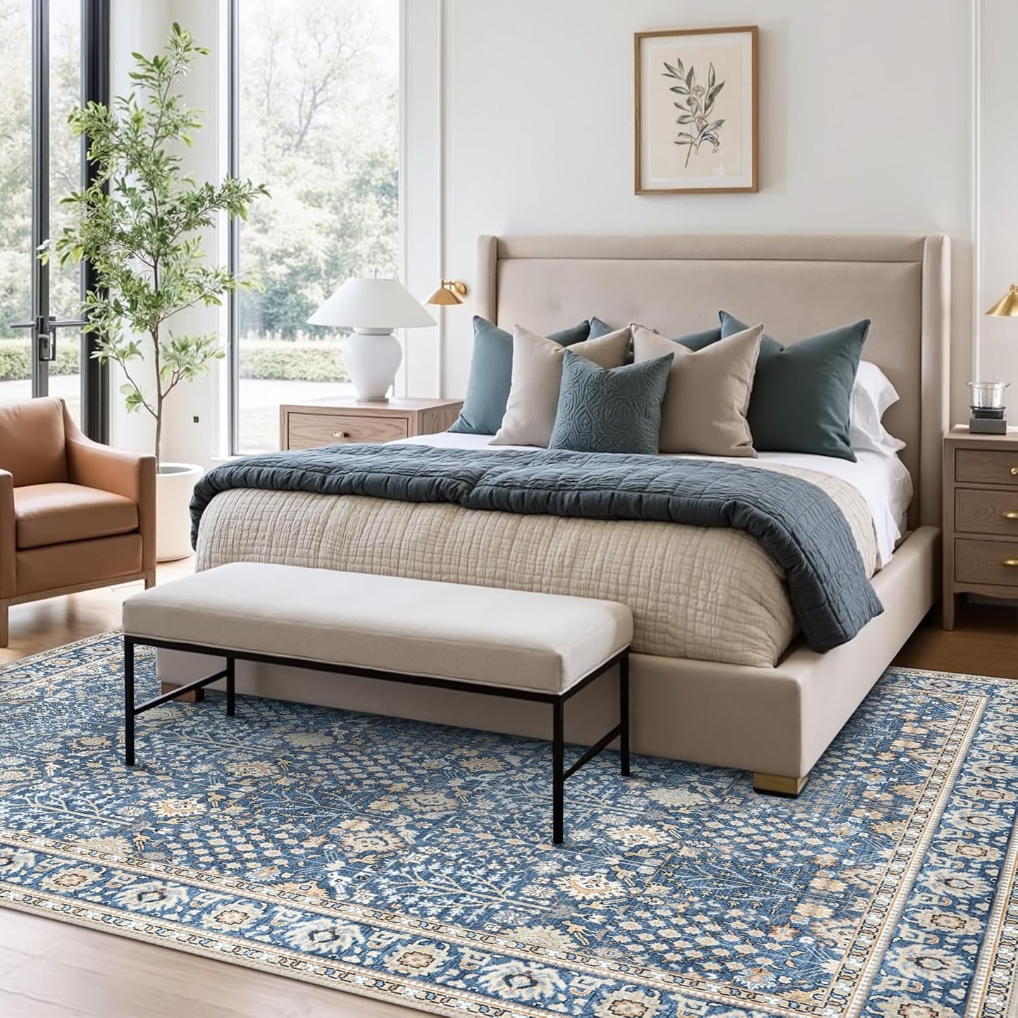 GENIMO Vintage Floral Rug Non-Shedding Distressed Area Rug