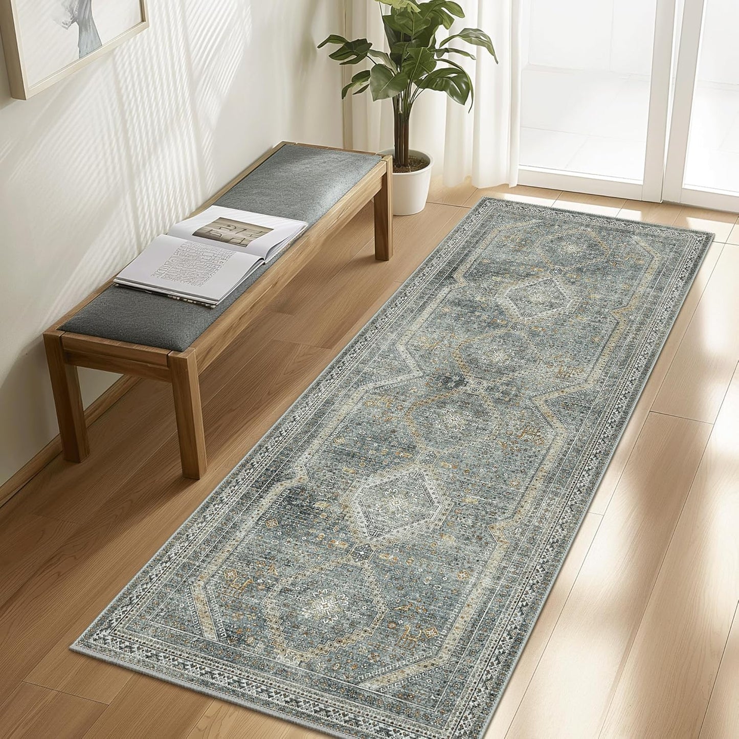 GENIMO Machine Washable Runner Rug Non Slip Carpet with Gripper