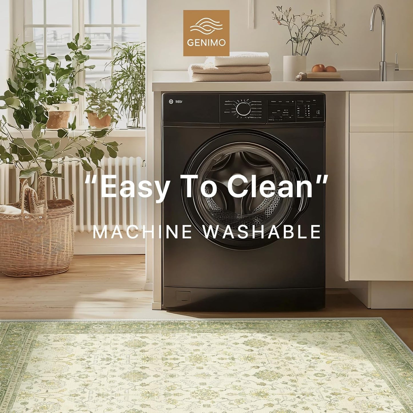 GENIMO Machine Washable Non Slip Artistic Area Rug Light Green