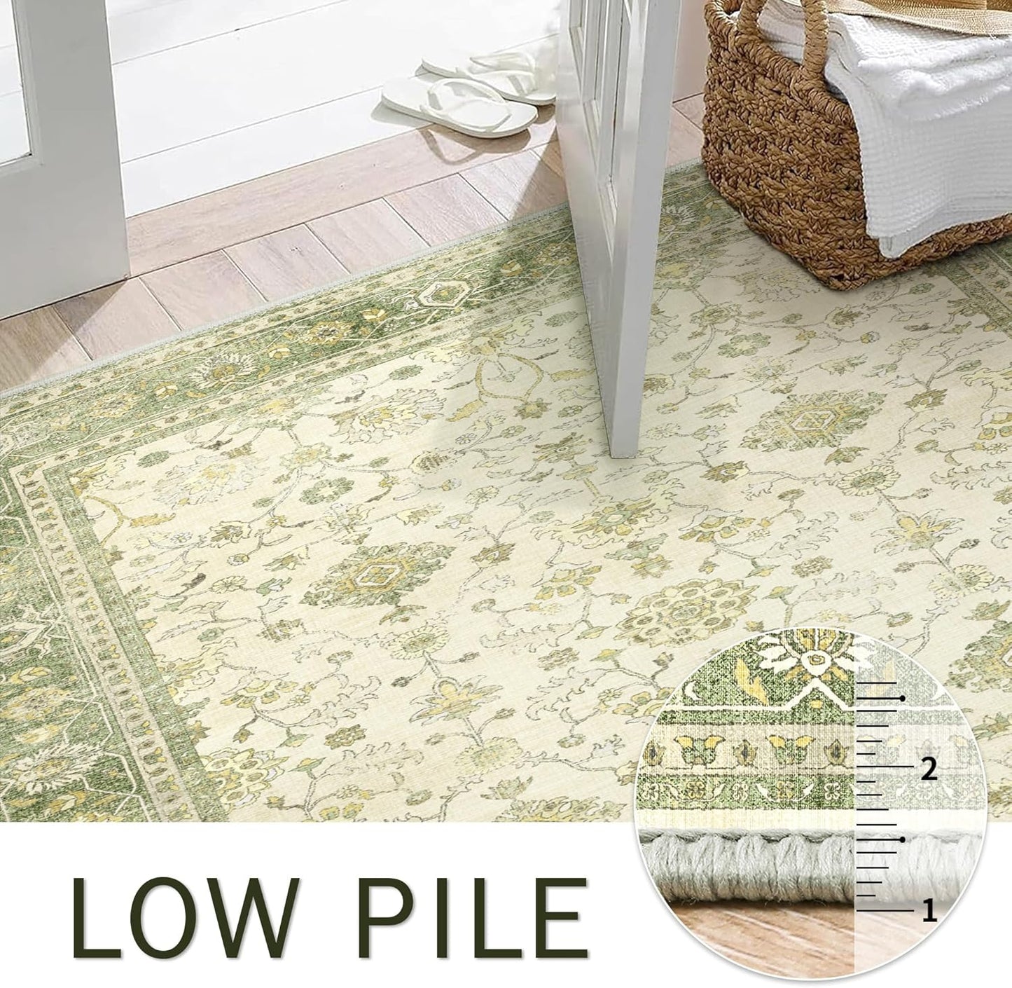 GENIMO Machine Washable Non Slip Artistic Area Rug Light Green
