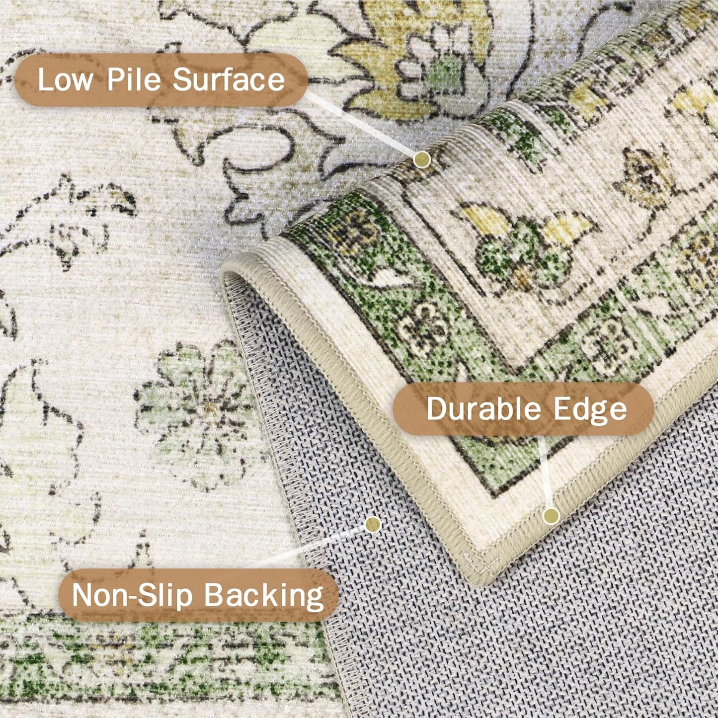 GENIMO Machine Washable Non Slip Artistic Area Rug Light Green