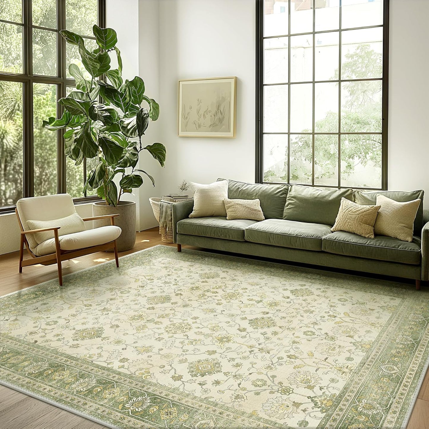 GENIMO Machine Washable Non Slip Artistic Area Rug Light Green