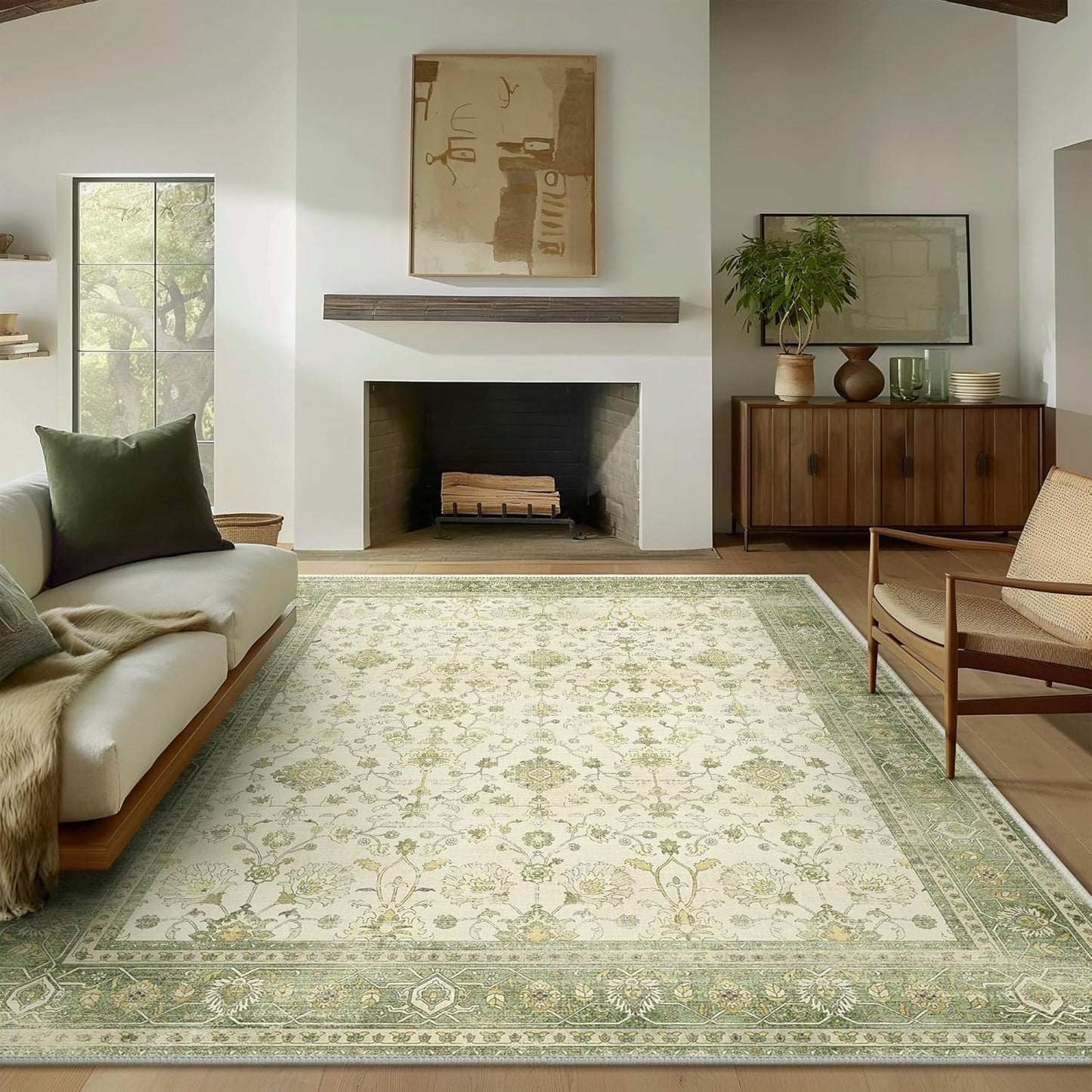 GENIMO Machine Washable Non Slip Artistic Area Rug Light Green