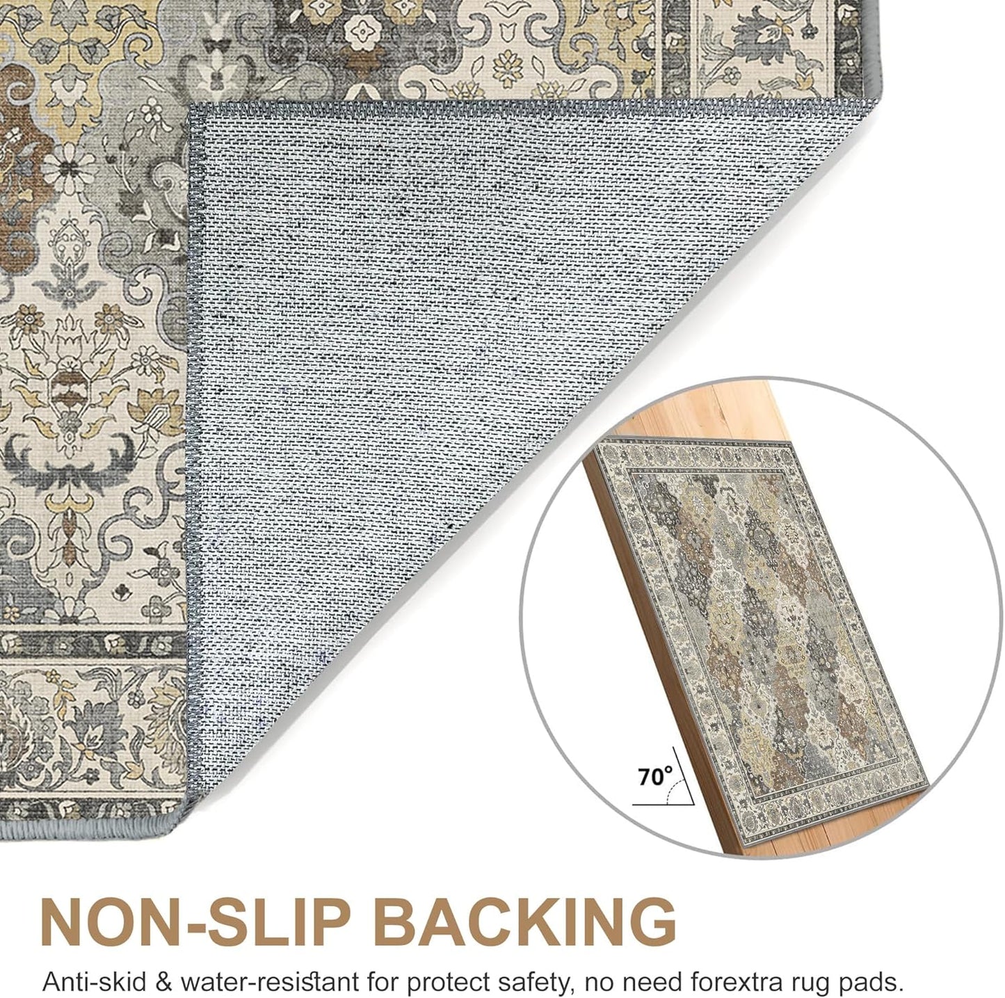 GENIMO Lightweight Vintage Diamond Floral Print Machine Washable Area Rug