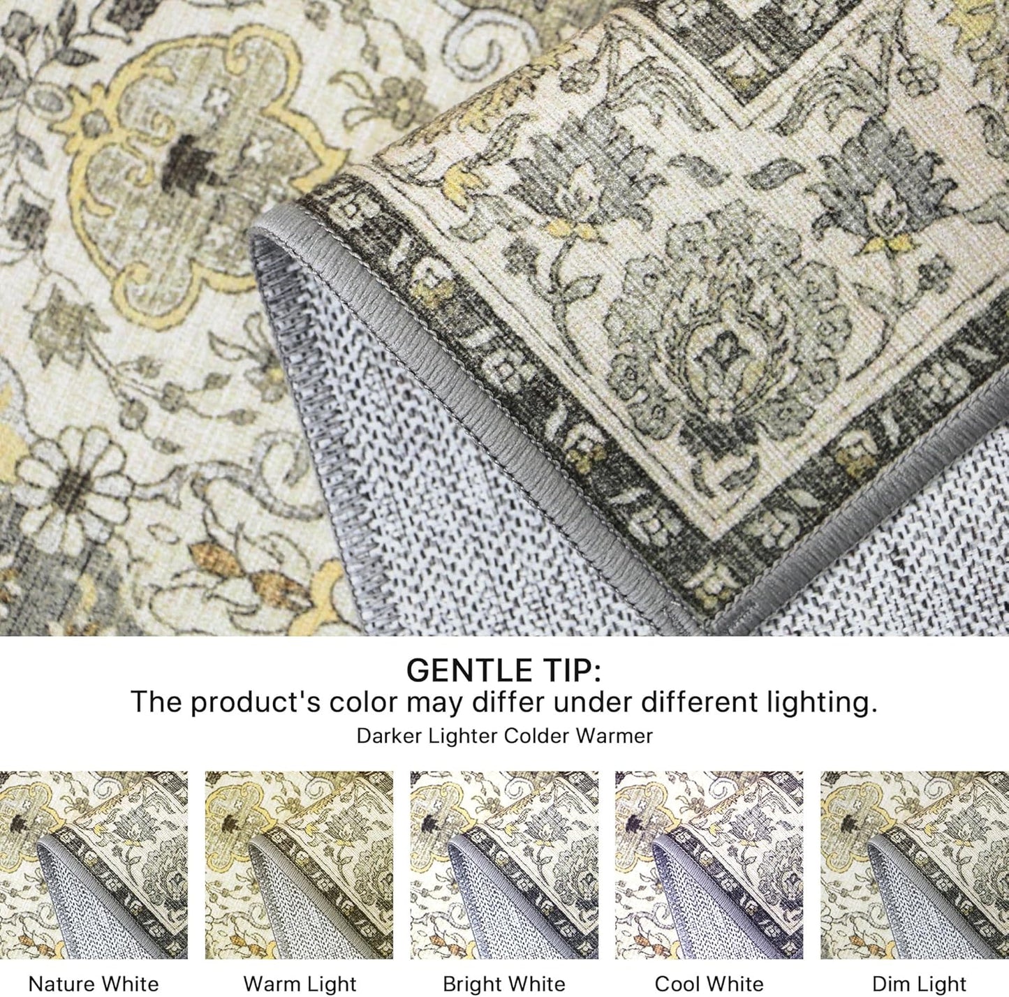GENIMO Lightweight Vintage Diamond Floral Print Machine Washable Area Rug