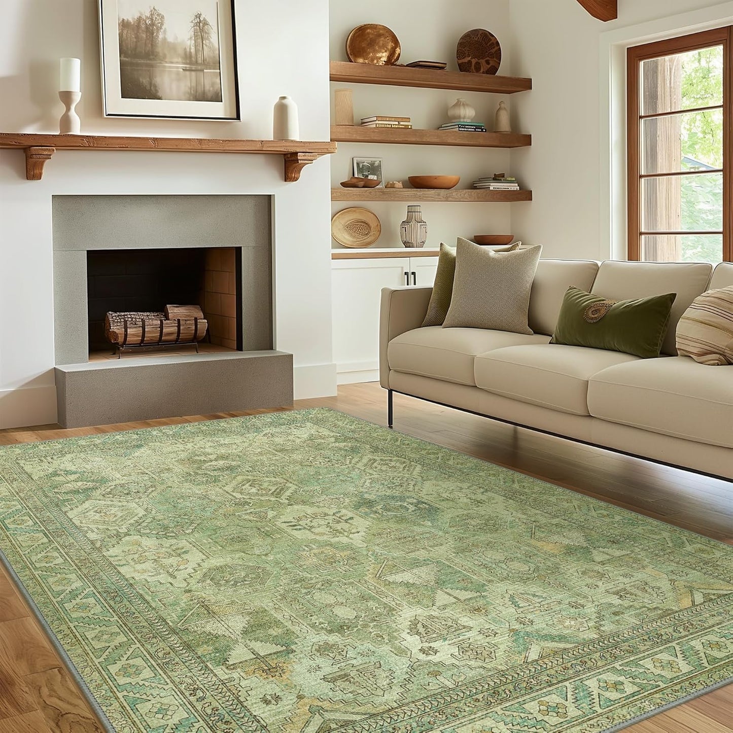 GENIMO Vintage Classic Print Cool Color Washable Area Rug