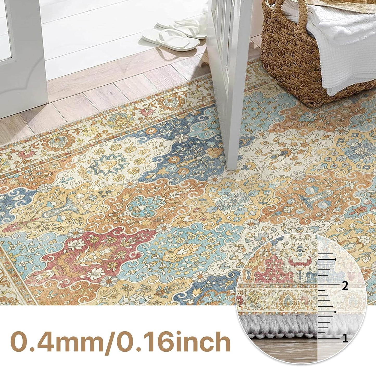 GENIMO Lightweight Vintage Diamond Floral Print Machine Washable Area Rug