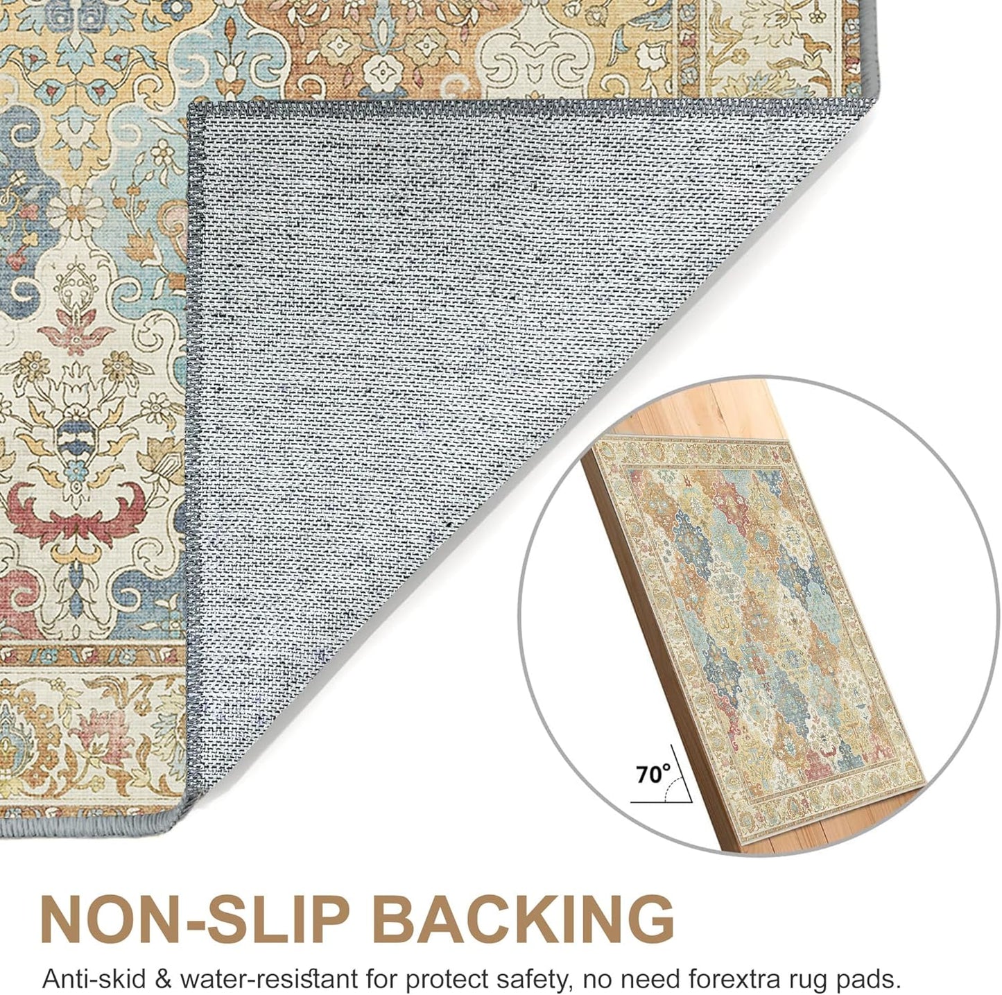 GENIMO Lightweight Vintage Diamond Floral Print Machine Washable Area Rug