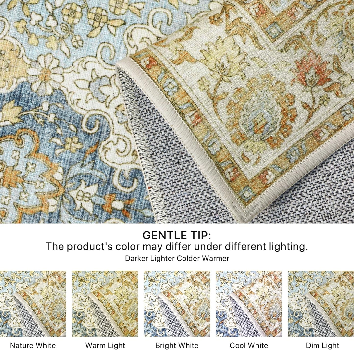 GENIMO Lightweight Vintage Diamond Floral Print Machine Washable Area Rug